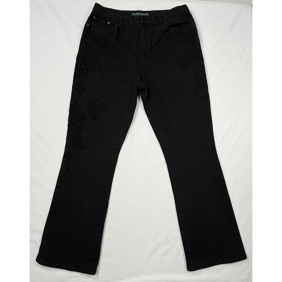 Ralph Lauren Denim - 90s Vintage Ralph Lauren Black Bootcut Jeans Lace Detailing Sz 12 cotton